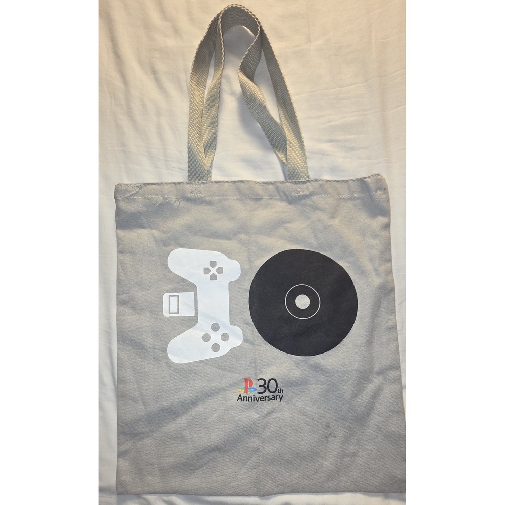 Sony PlayStation 30th Anniversary Canvas Tote Bag Gray Retro Graphic One Size